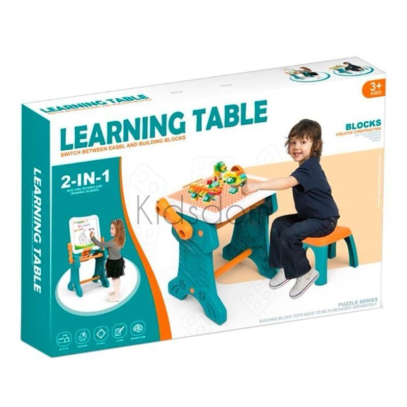2-in-1 Learning Table – Building Block Table & Drawing Easel for Kids