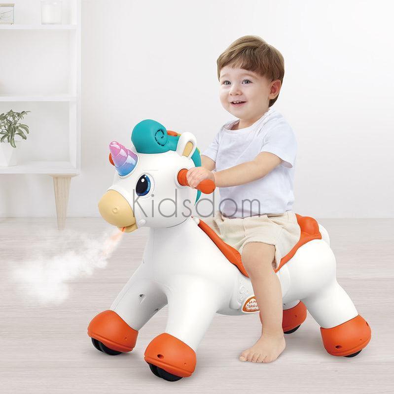 3-in-1 Rock & Ride Spray Unicorn – Multi-functional Ride-On Toy