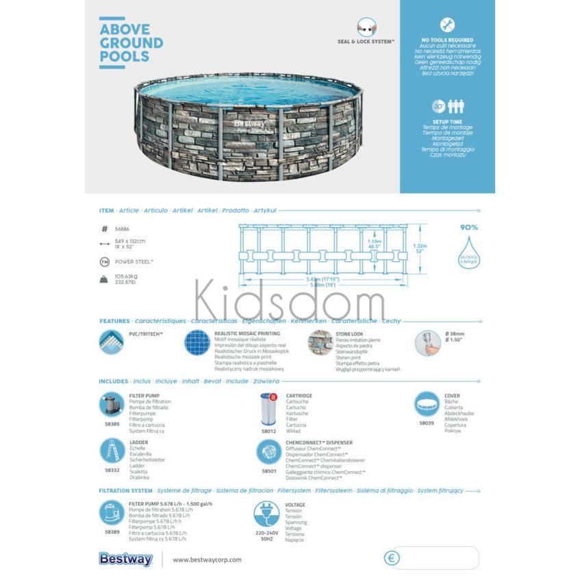 Bestway Power Steel Pool 5.49m x 1.32m – Stone Wall Look