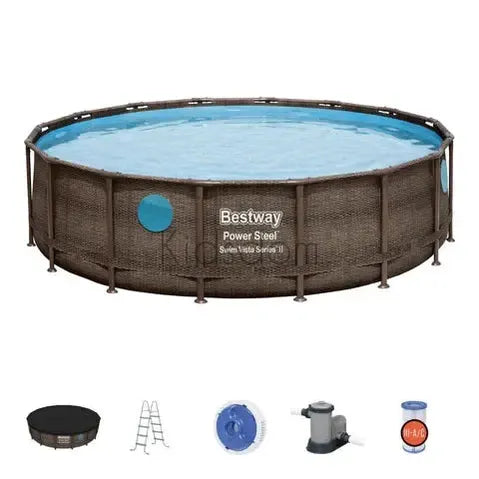 Bestway Power Steel™ 4.88 m (16 ft) diameter x 1.22 m (48 in) height II – Rattan Above Ground Pool Set