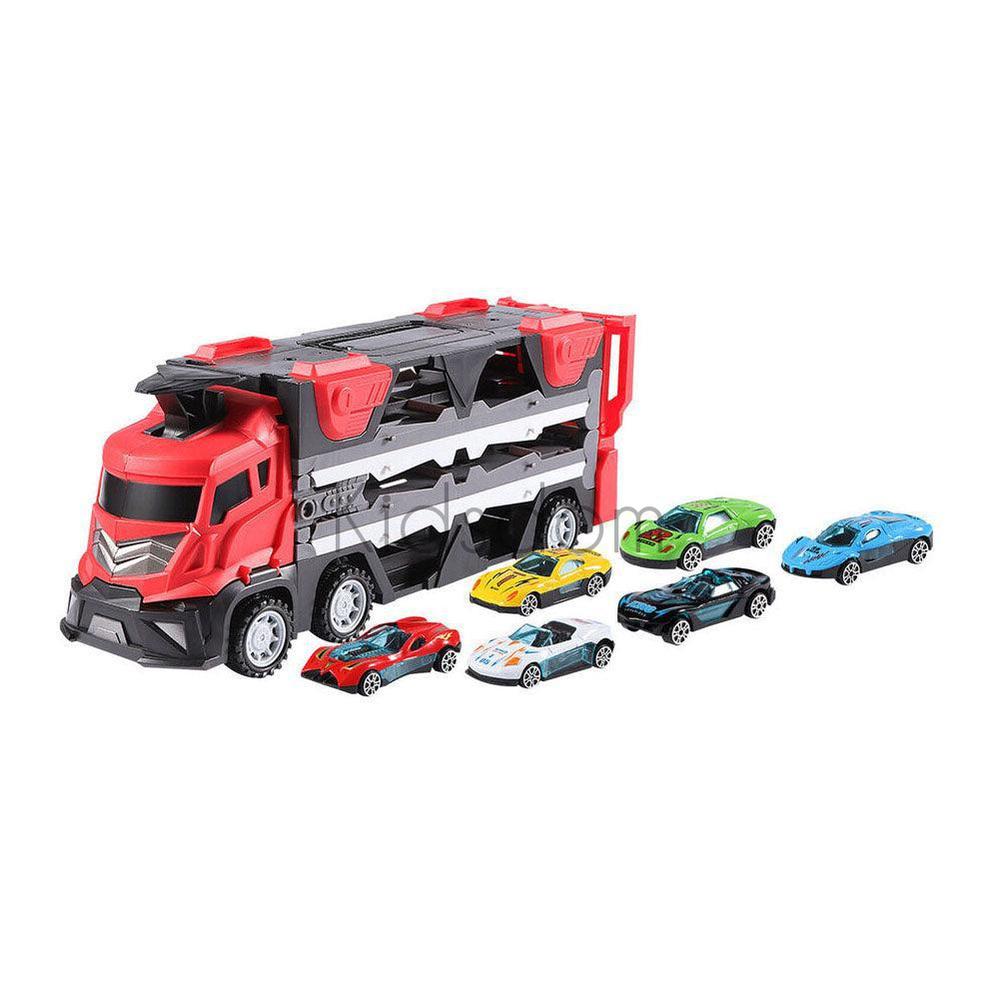 Die-Cast Transporter Truck with Car Launcher & 6 Alloy Cars