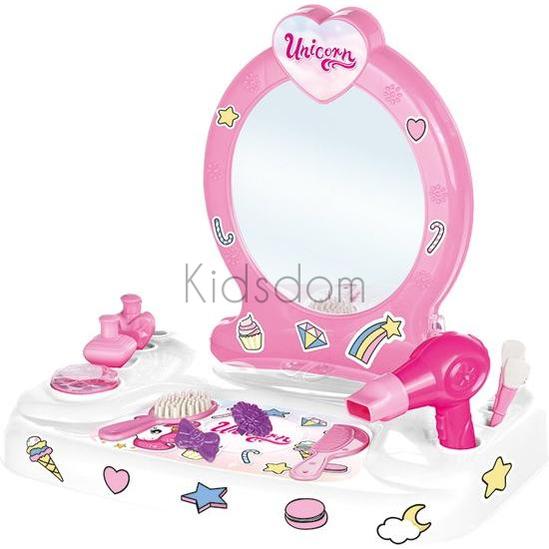 Dolu Unicorn Tabletop Vanity Set with Mirror β 12-Piece Beauty Playset