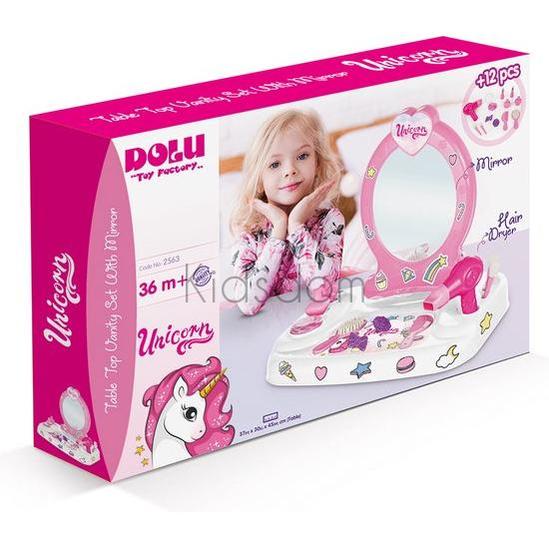 Dolu Unicorn Tabletop Vanity Set with Mirror β 12-Piece Beauty Playset