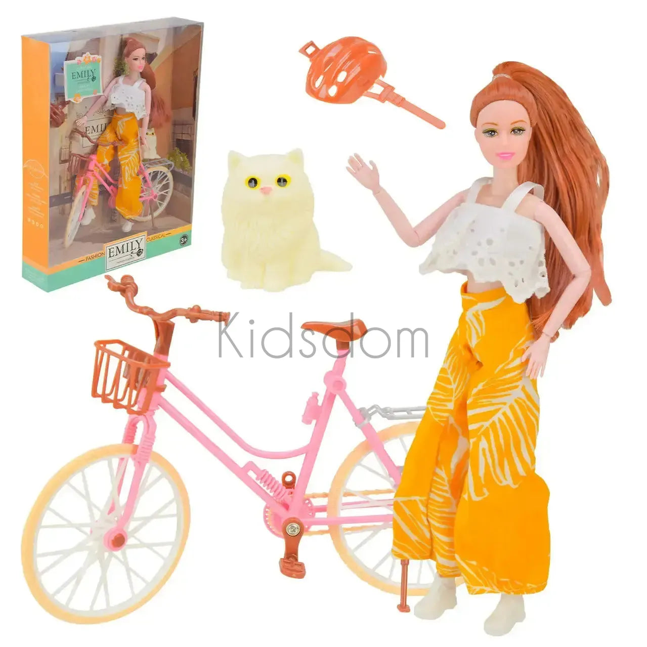 Emily Adventure Doll – With Bicycle, Helmet & Pet Cat
