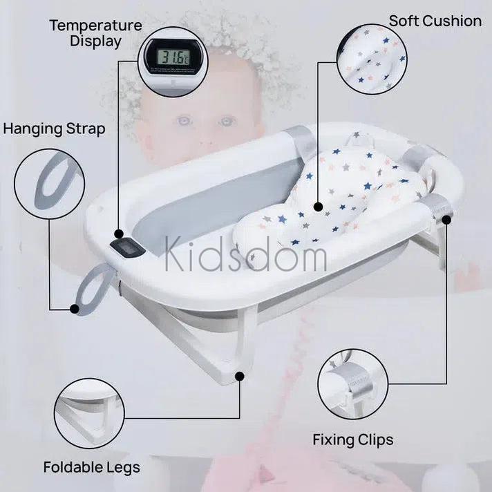 Foldable Baby Bathtub with Cushion & Temperature Sensor