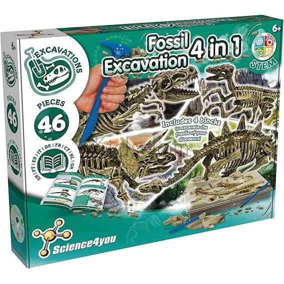 Fossil Excavation 4-in-1 STEM Kit β Dig & Discover Dinosaur Fossils