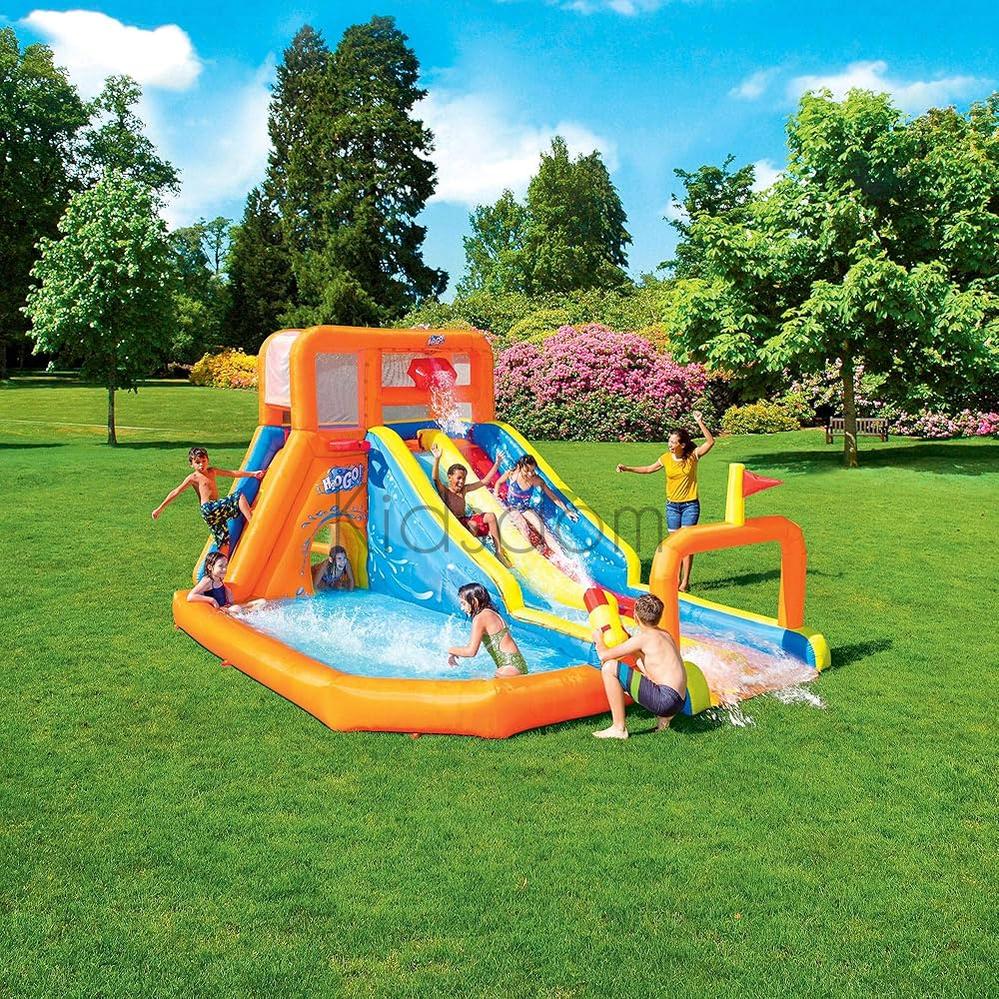 H2OGO! Tsunami Waves Summit Mega Water Park – Double Slide with Pool, Climbing Wall & Splash Area