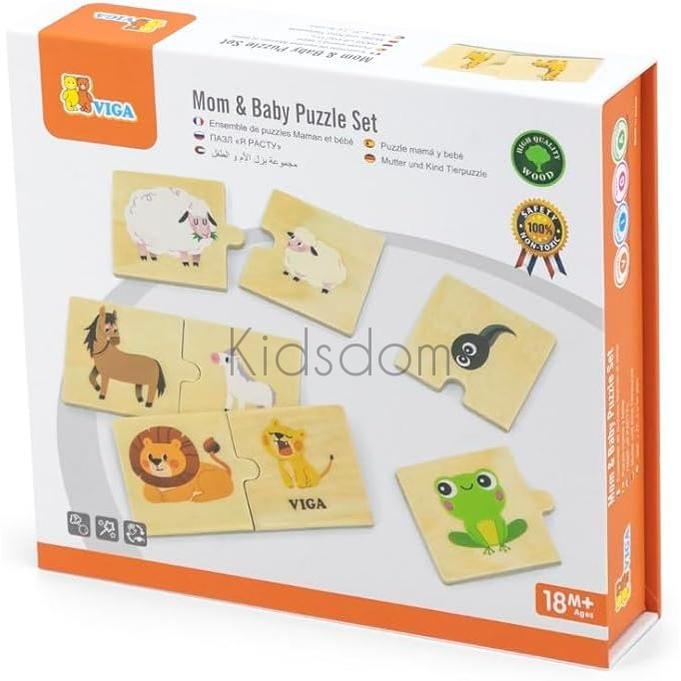Viga Mom & Baby Puzzle Set – Wooden Animal Matching Pairs