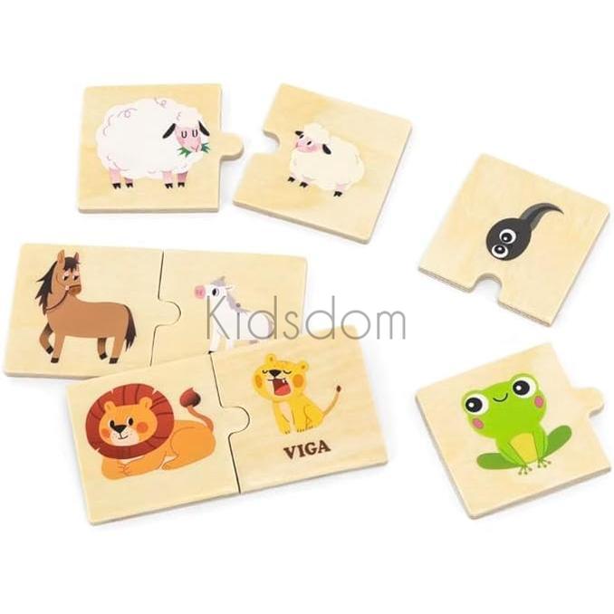Viga Mom & Baby Puzzle Set – Wooden Animal Matching Pairs