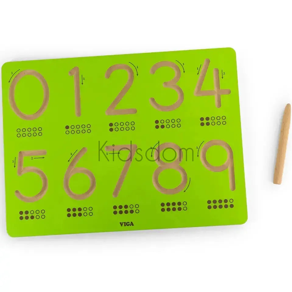 Viga Wooden Number Tracing Board – Numbers 0–9 with Counting Dots