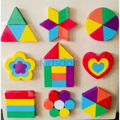 Wooden Pattern Blocks Puzzle Board