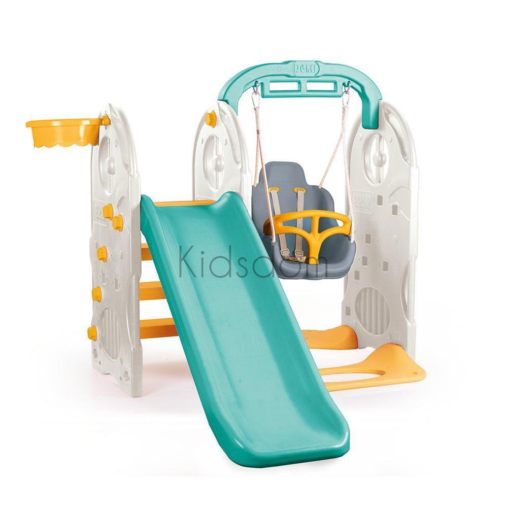 3-in-1 Slide & Swing Playset with Basketball Hoop – 123 x 156 x 170 cm