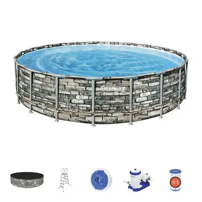 Bestway Power Steel™ Above Ground Pool – 6.10m x 1.32m – Stone Wall Finish