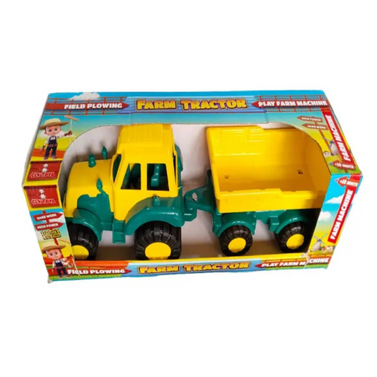 Green & Yellow Farm Tractor Toy with Detachable Trailer