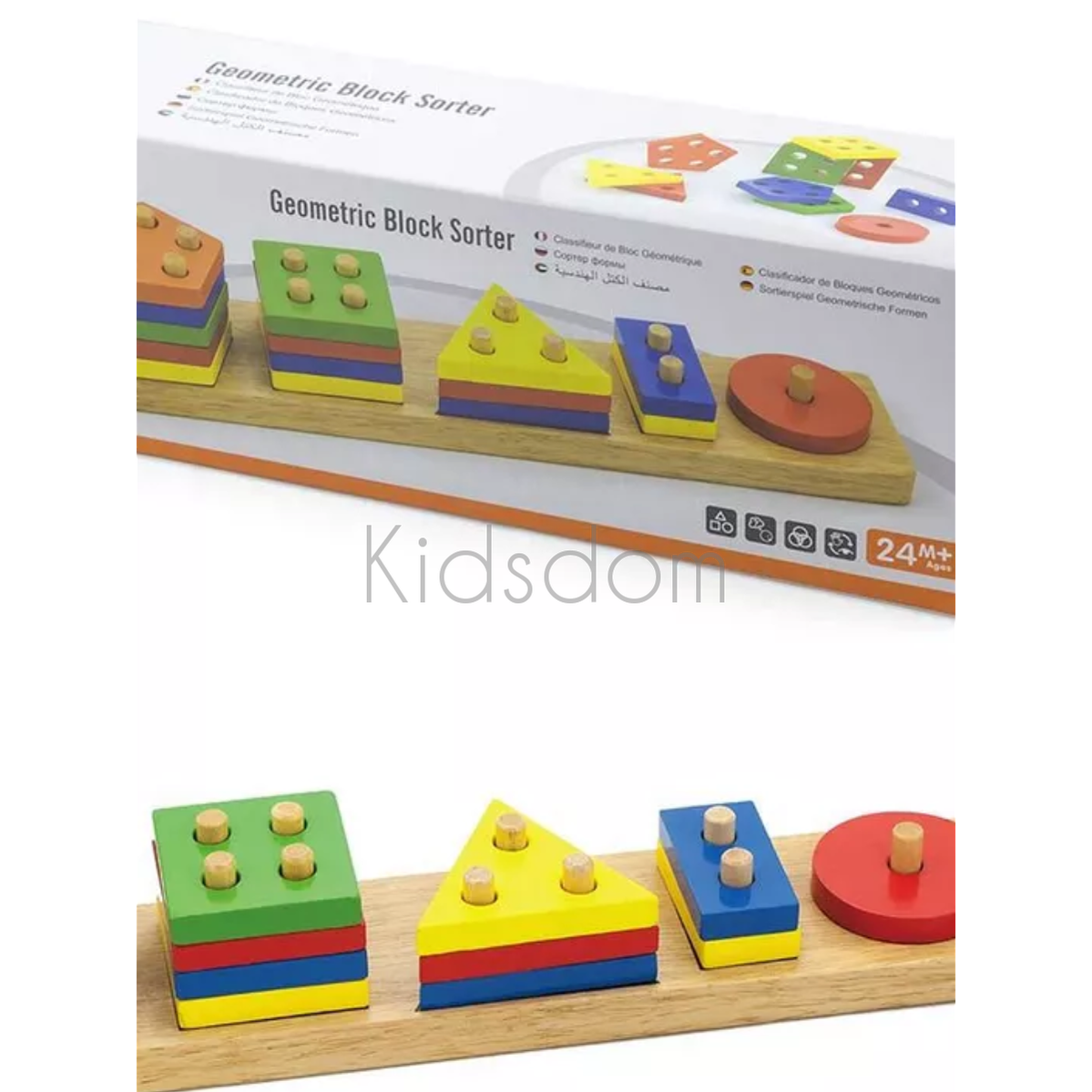 Wooden Geometric Block Sorter – Shape and Color Learning Toy