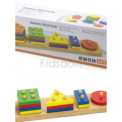Wooden Geometric Block Sorter – Shape and Color Learning Toy